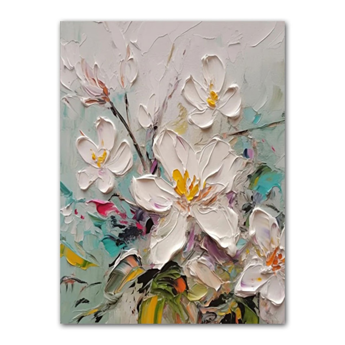 Flowers with Colorful Leaves 3d Heavy Textured Partial Oil Painting